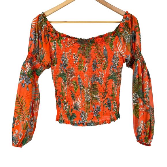 L'Agence NWT Cece Smocked Off-Shoulder Top Orange Parrot Puff Sleeve Size S - Picture 6 of 13